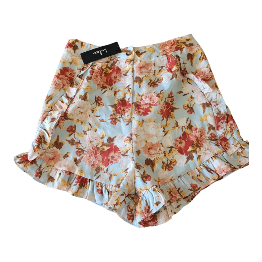 Lulus NWT Flirty In Flowers ruffled high waisted shorts Size small - Picture 2 of 9